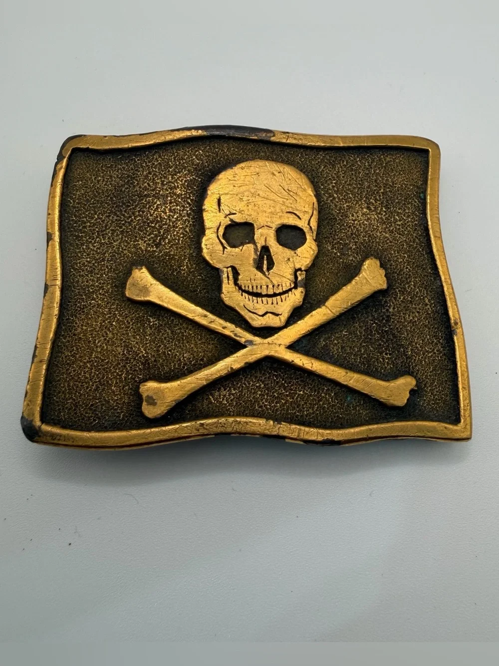 Vintage 1975 Adezy Denver Heavy Brass Skull & Crossbones Belt Buckle